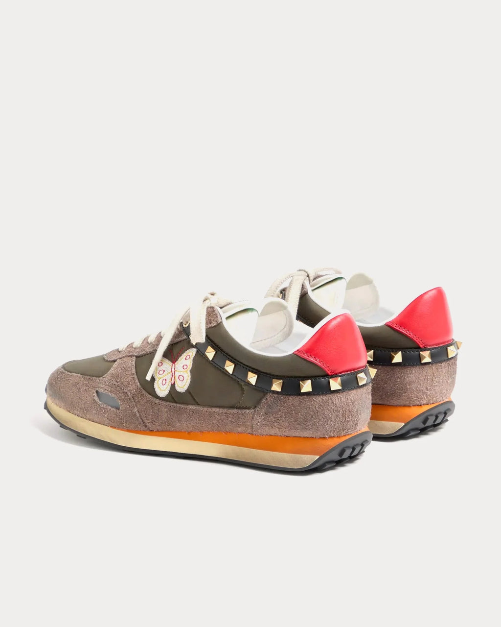 Valentino Garavani Rockstud M-Way Runner Nylon Suede Olive Green Multi