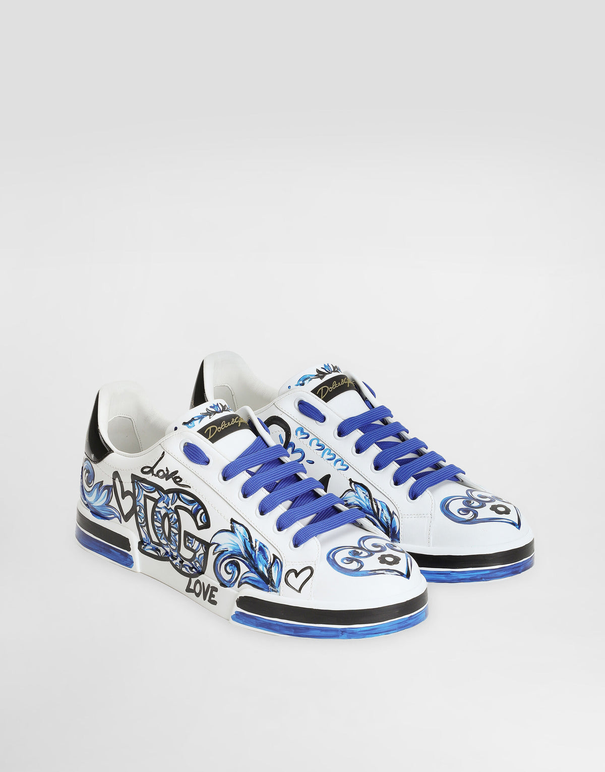 Dolce & Gabbana Portofino Light Calfskin Love Majolica Blue Graffiti Print
