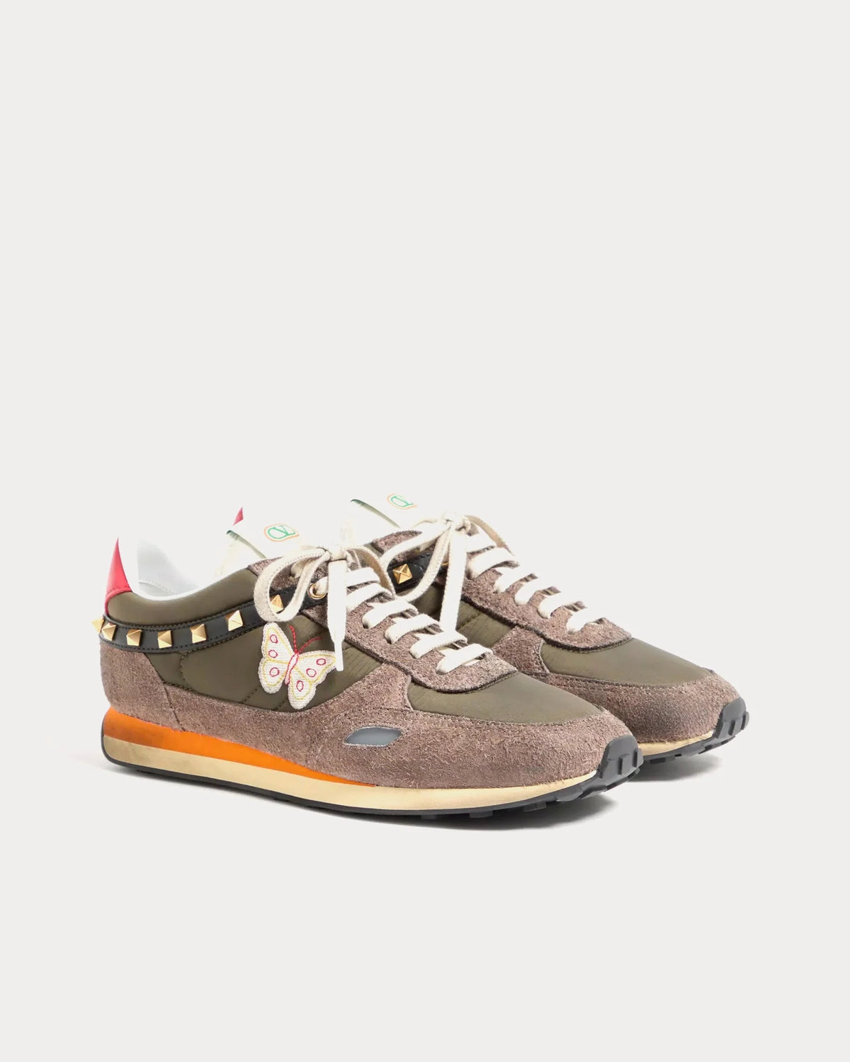 Valentino Garavani Rockstud M-Way Runner Nylon Suede Olive Green Multi