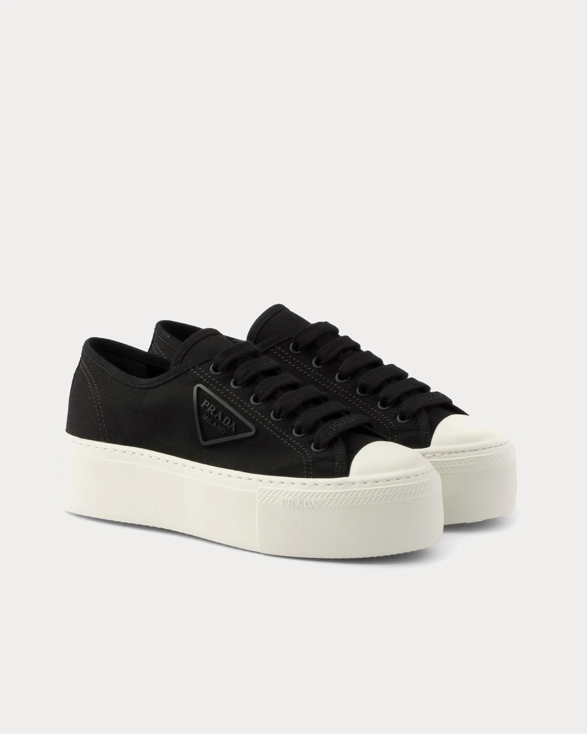 Prada Wheel Laced Fabric Platform Sneaker 'Black'