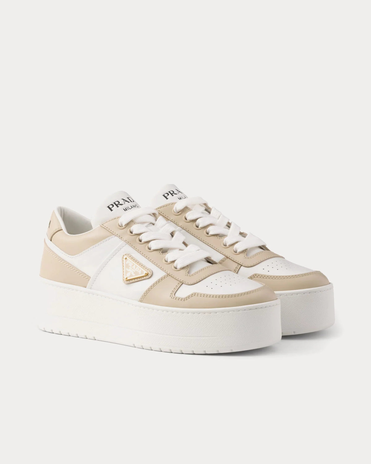 Prada Downtown Bold Leather Sneaker 'Desert/White'