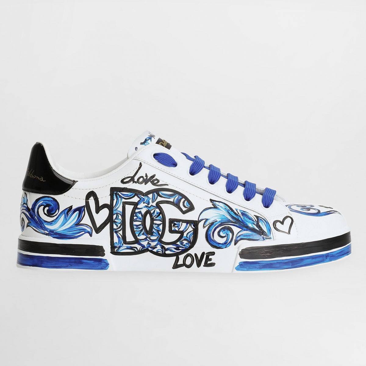 Dolce & Gabbana Portofino Light Calfskin Love Majolica Blue Graffiti Print