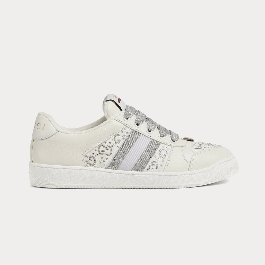 Gucci Screener Sneaker 'White/Silver' Crystal