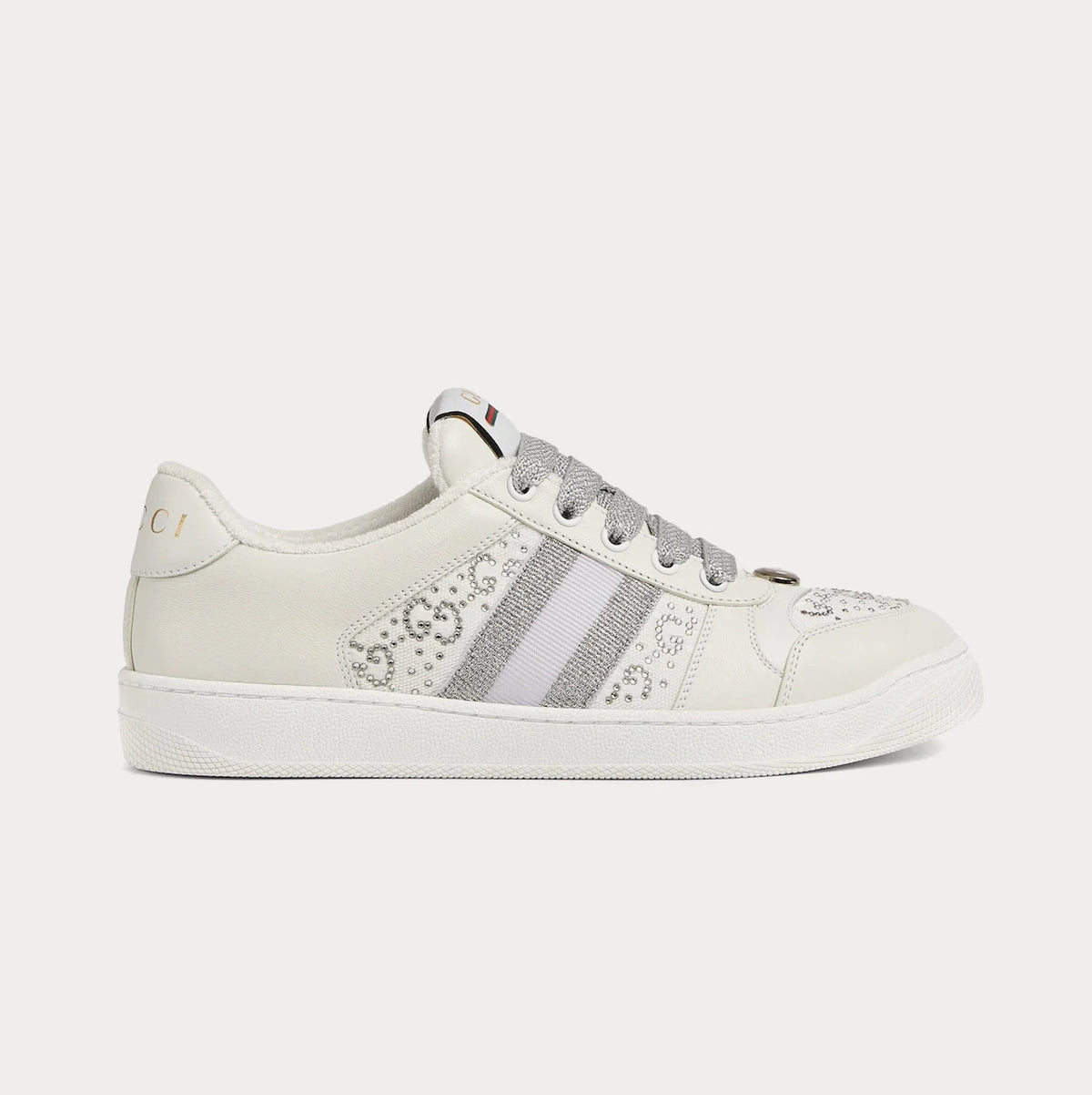 Gucci Screener Sneaker 'White/Silver' Crystal