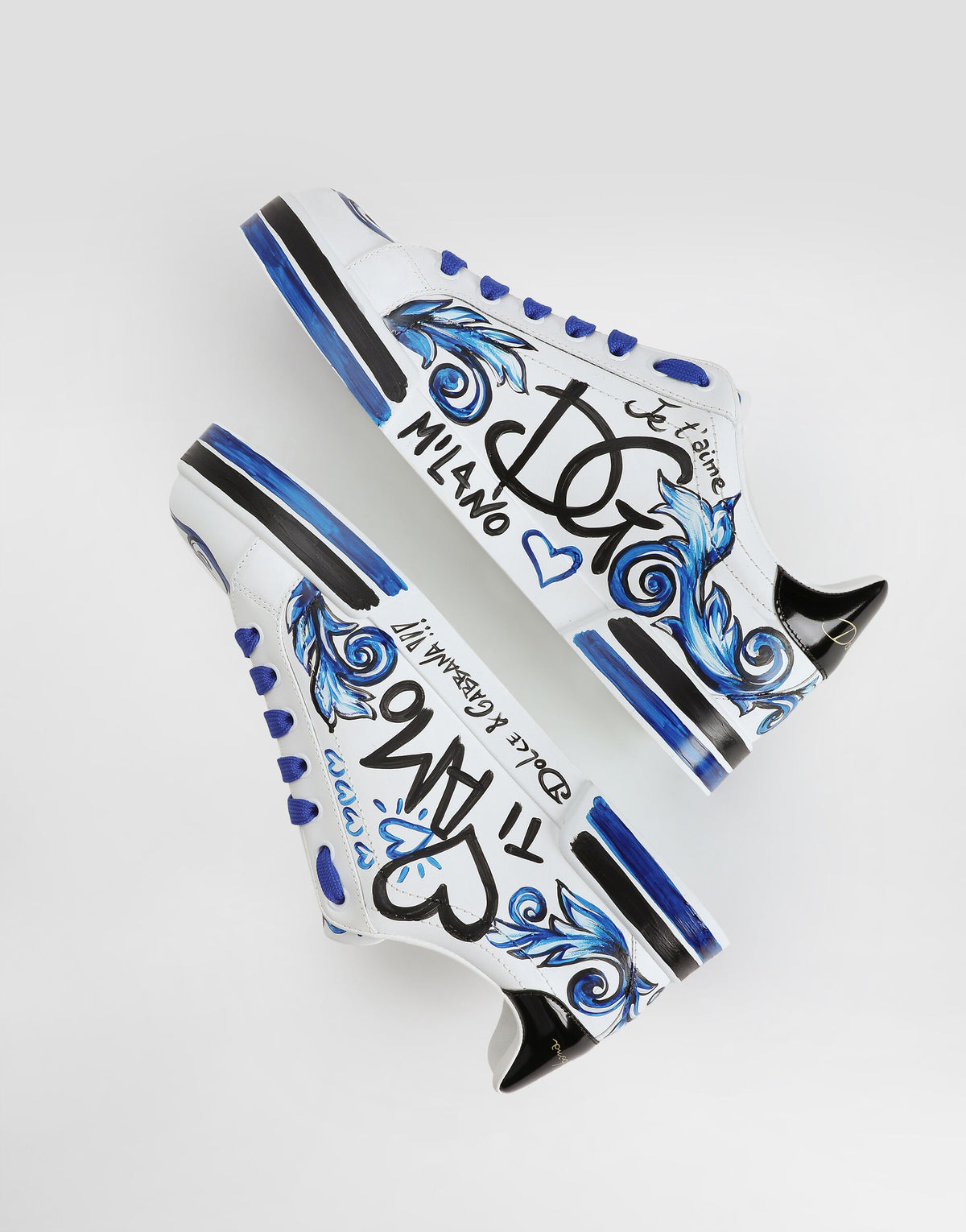 Dolce & Gabbana Portofino Light Calfskin Love Majolica Blue Graffiti Print