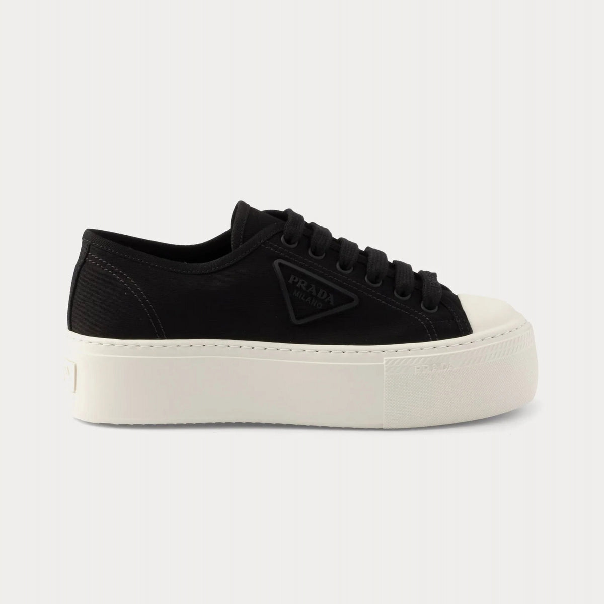 Prada Wheel Laced Fabric Platform Sneaker 'Black'