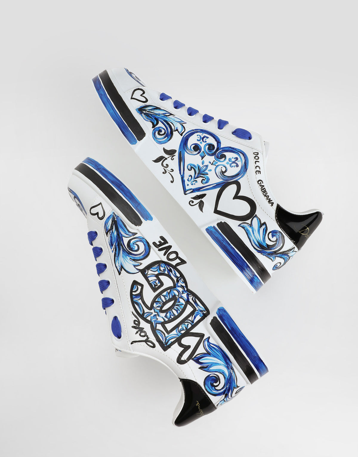 Dolce & Gabbana Portofino Light Calfskin Love Majolica Blue Graffiti Print