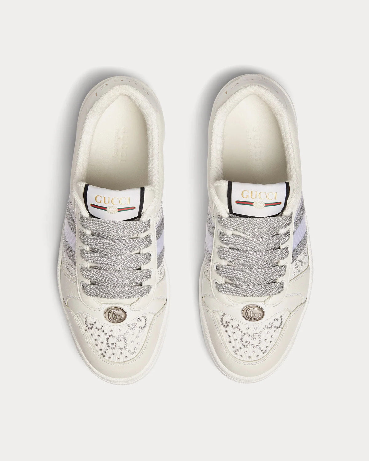 Gucci Screener Sneaker 'White/Silver' Crystal