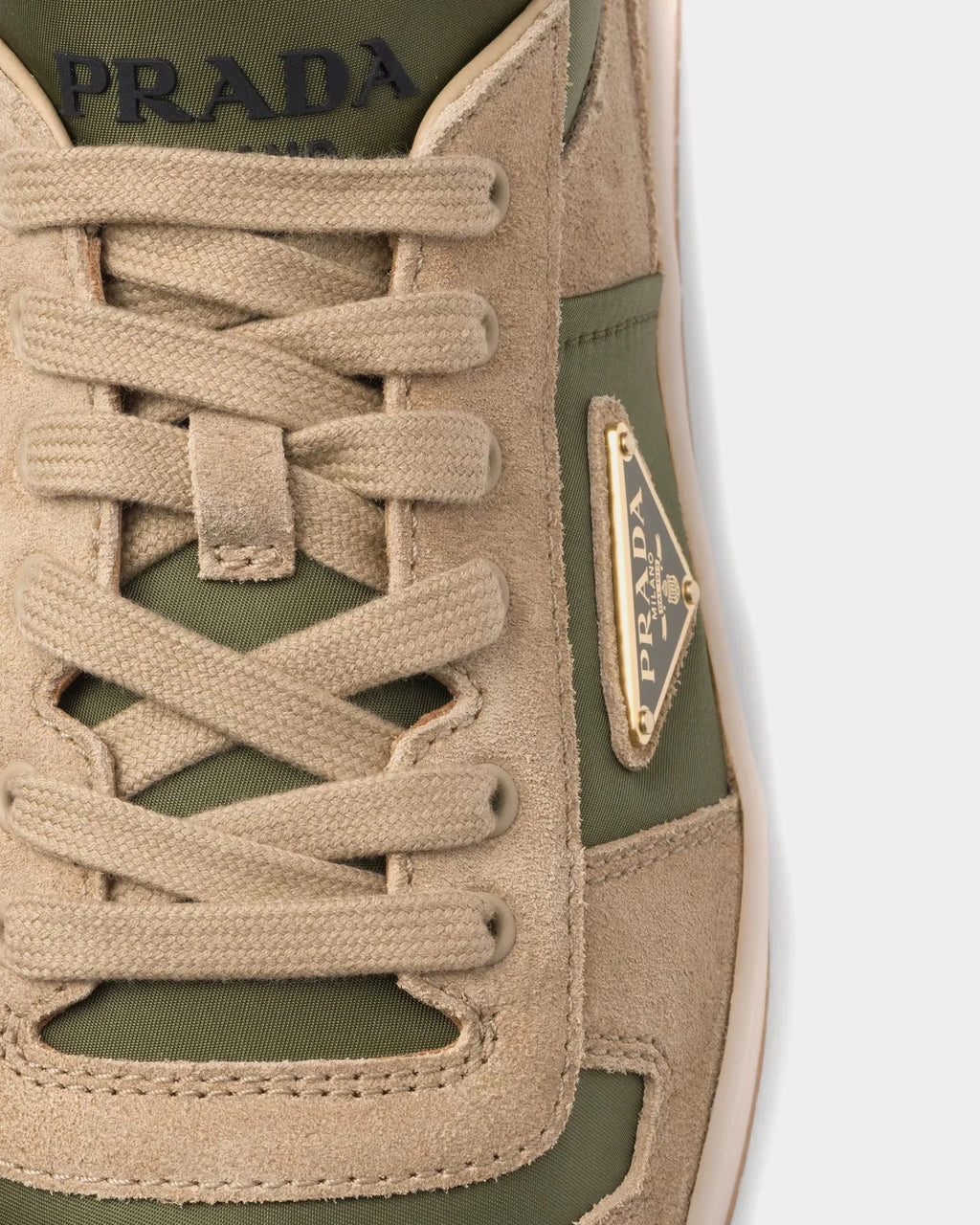 Prada Downtown Delavé Suede & Re-Nylon Sneaker 'Ecru/Military'