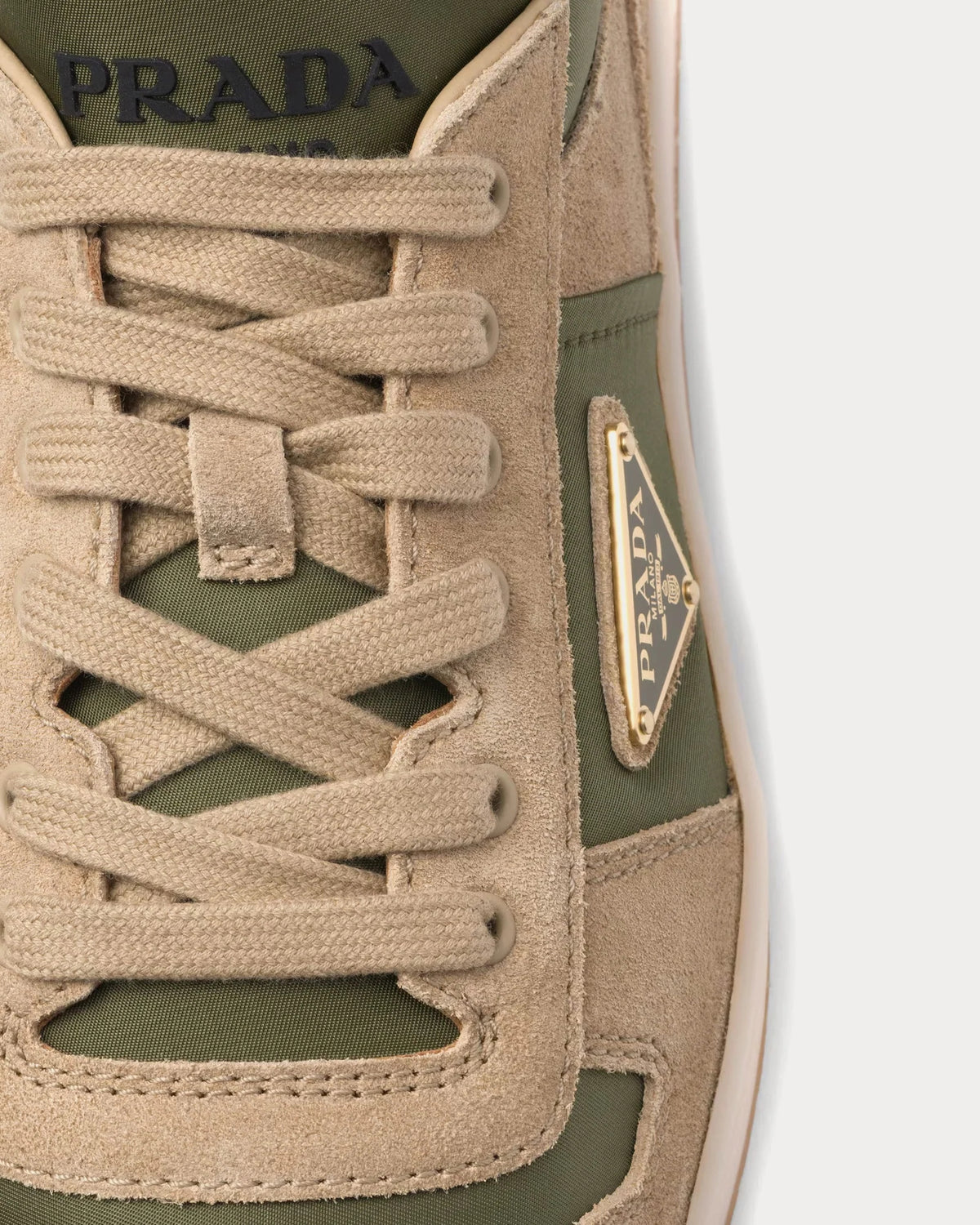 Prada Downtown Delavé Suede & Re-Nylon Sneaker 'Ecru/Military'