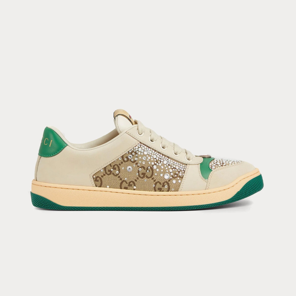 Gucci Screener Sneaker 'Ivory/Green' Crystal