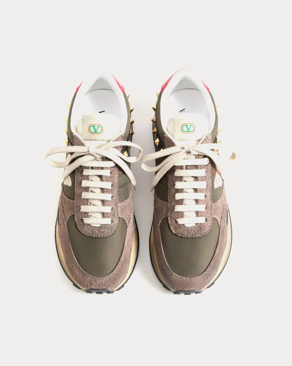 Valentino Garavani Rockstud M-Way Runner Nylon Suede Olive Green Multi