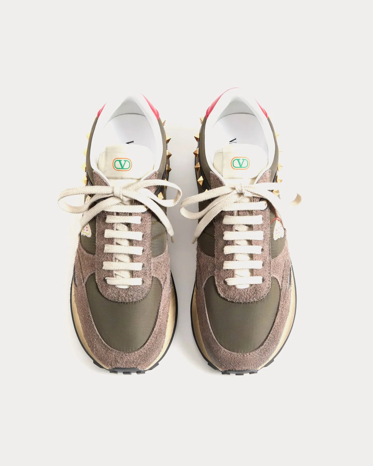 Valentino Garavani Rockstud M-Way Runner Nylon Suede Olive Green Multi